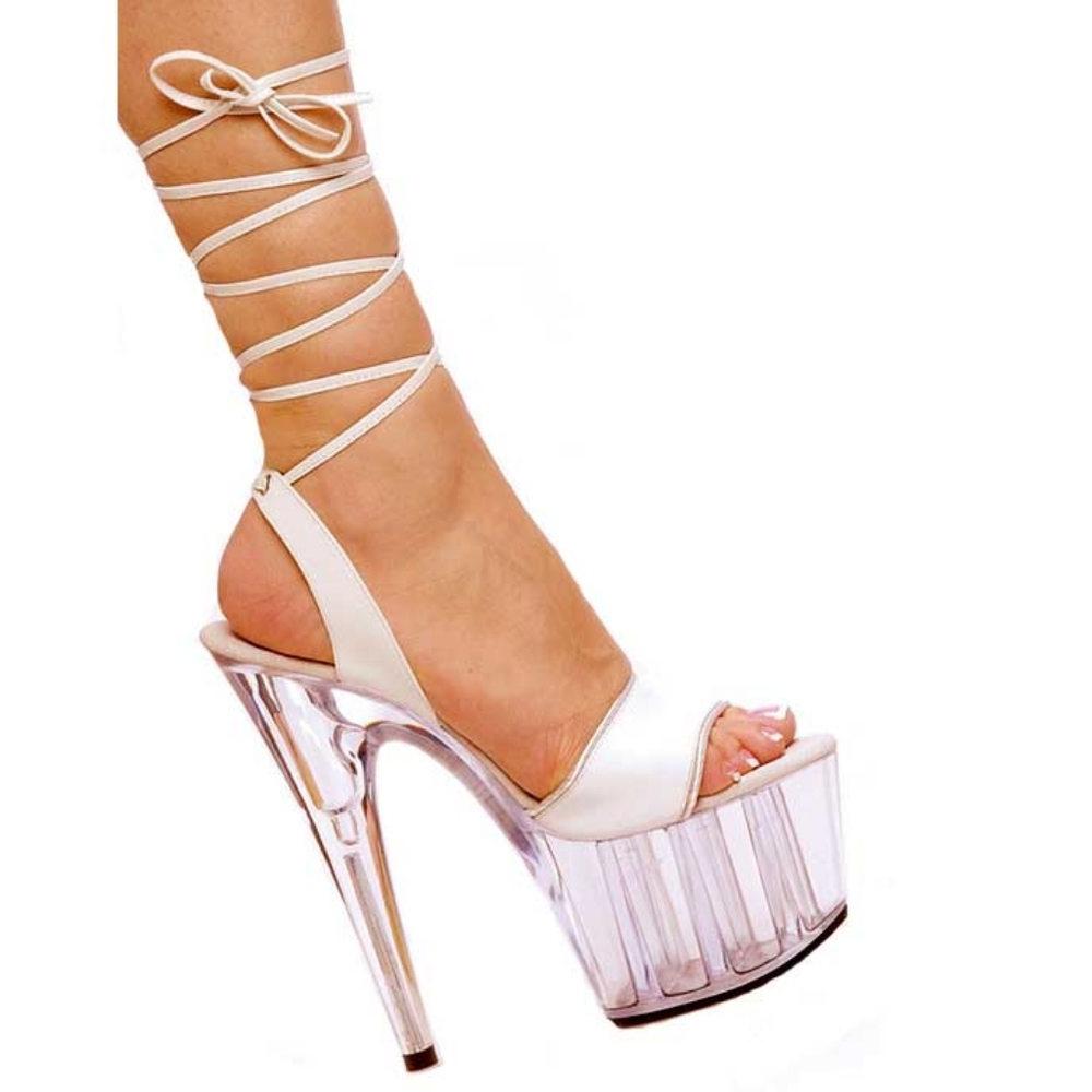 Karo's Shoes 6.5 inch heels clear platform. With long laces. Size 6.